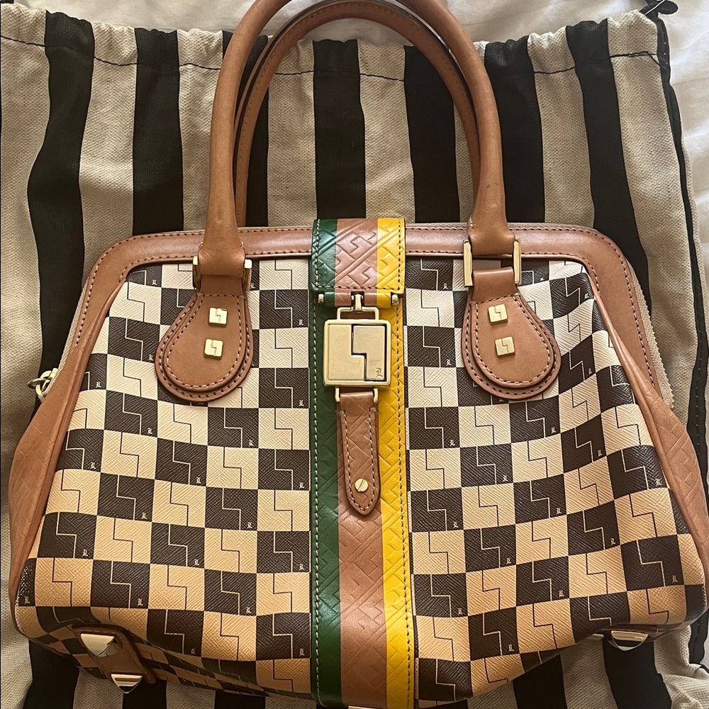 L.A.M.B. Tan, Brown, Green & Yellow Patterned Satchel